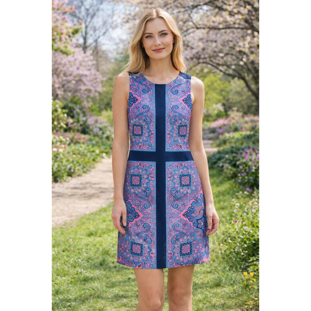 LOFT Small Paisley Shift Dress Medallion Sleeveless‎ Preppy Coastal Chic Spring